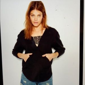 Free People Black Top with Lace Detail